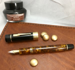 Chruchillized Epic in Illuminated Amber Tortoise and Black Ebonite - Medium