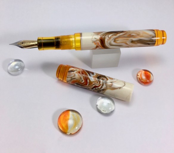 Scroll in Calico Koi Alumilite & Transparent Orange with Ink Window