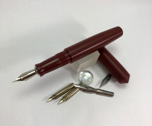 Unpolished Idyll Dip Pen in Urushi Red Acrylic - barrel holds spare nibs