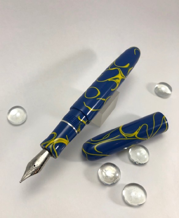 Large Zephyr in Conway Stewart Blue & Yellow Swirl Acrylic with Matte Finish