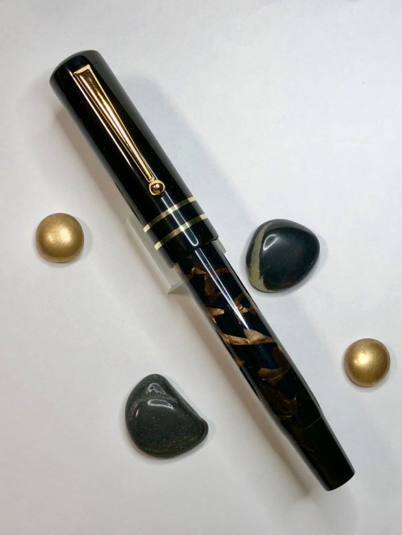 Novelist in Vintage Parker Brown Crush Celluloid & Black Ebonite - Custom Intermediate Size - between a Medium and a Large, with a #8 Nib