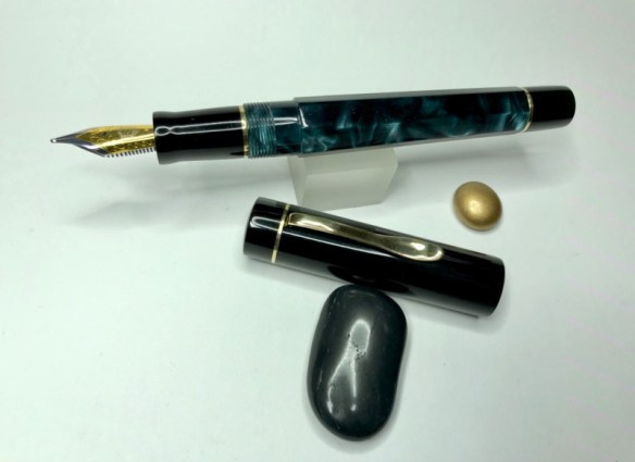Tapered, Faceted Barrel Pen in Black Forest Acrylic & Black Japanese Ebonite