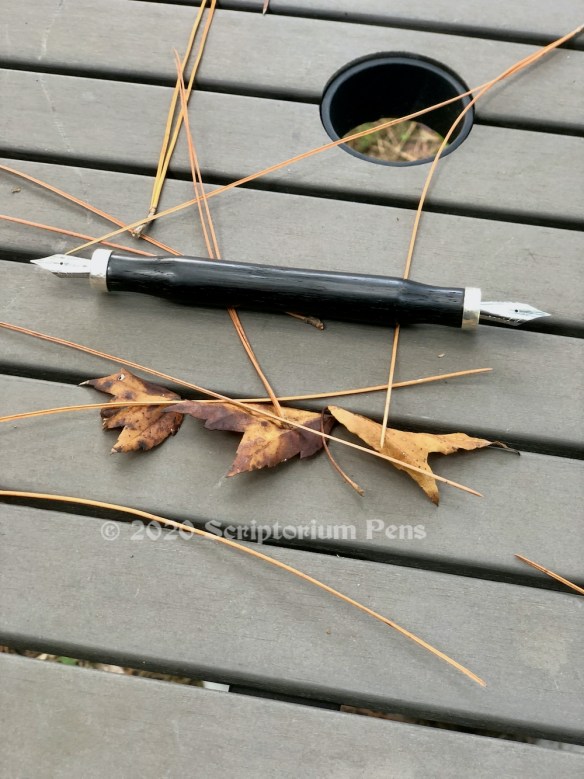 Double Dip Pen in Ancient Bog Oak, with Hammered Silver Bands - Large
