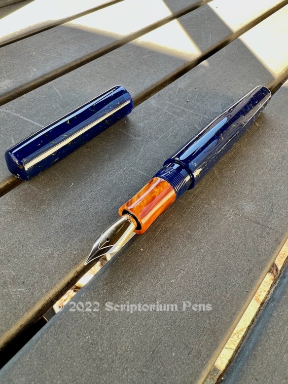 Idyll in Conway Stewart Lapis Blue and Big Easy Gold Mono Swirl – Small