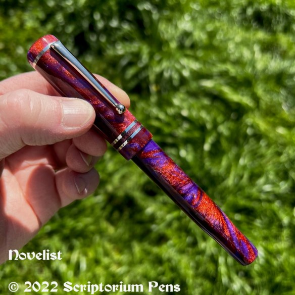 Novelist in Twilight Embers Lava Lamp with Silver Bands and Silver Exclamation Clip - Medium