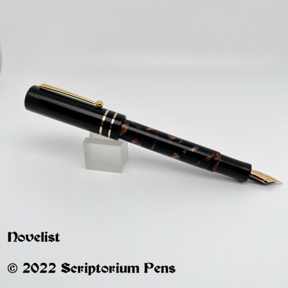 Novelist in Vintage Parker Brown Crush Celluloid and Black Ebonite with Brass Cap Bands and Gold Novelist Clip - Medium