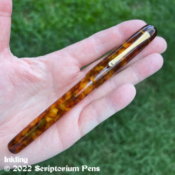 Inkling in Illuminated Amber Tortoise with Curvy Nouveau Clip in Brass - Small