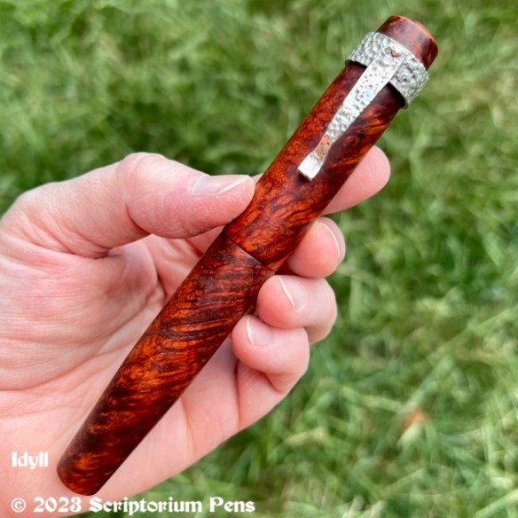 Idyll in Amboyna Burl Wood, with Hammered Silver Wraparound Clip - Large