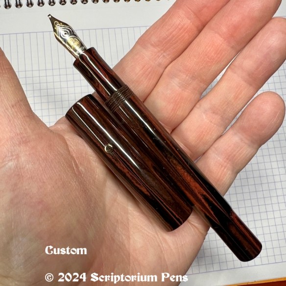 Custom in SEM Ponceau Ebonite with Pelikan M800 nib & Brass Iota Rollstop - Small