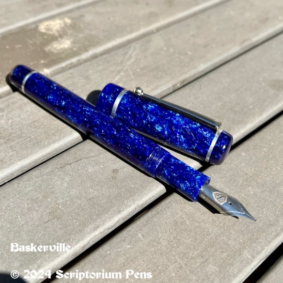 Baskerville in Conway Stewart Blue Stardust with Argentium Silver Bands and Exclamation Clip - Small