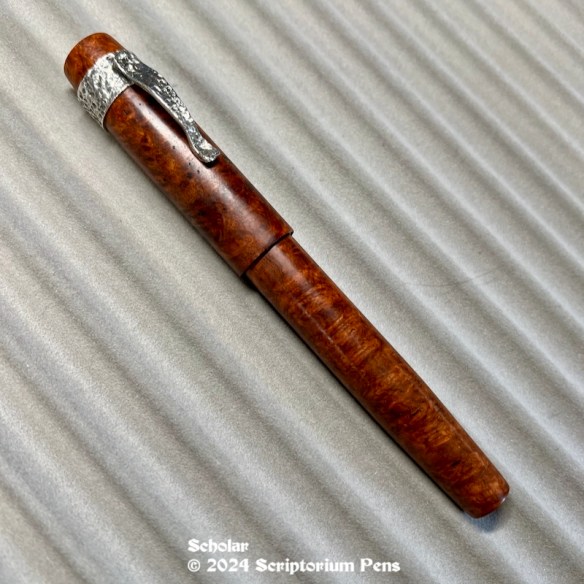 Scholar in Amboyna Burl, Exhibition Quality, with Hammered Silver Wraparound Clip - Large
