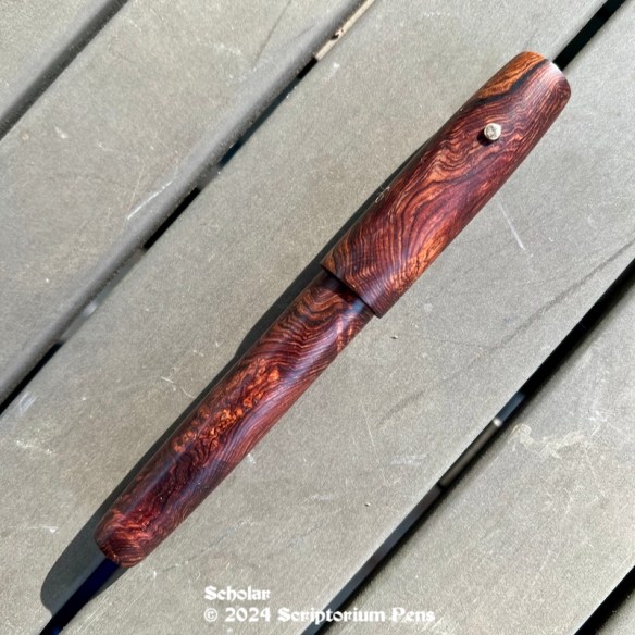 Scholar in Honduran Rosewood Burl, Exhibition Quality with Iota Rollstop in Brass - Large